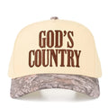 God’s Country Trucker Hat – Cream & Camo Brim