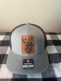 Deer Hunting Trucker Cap, Rifle Scope Leather Patch, Outdoor Camo Style