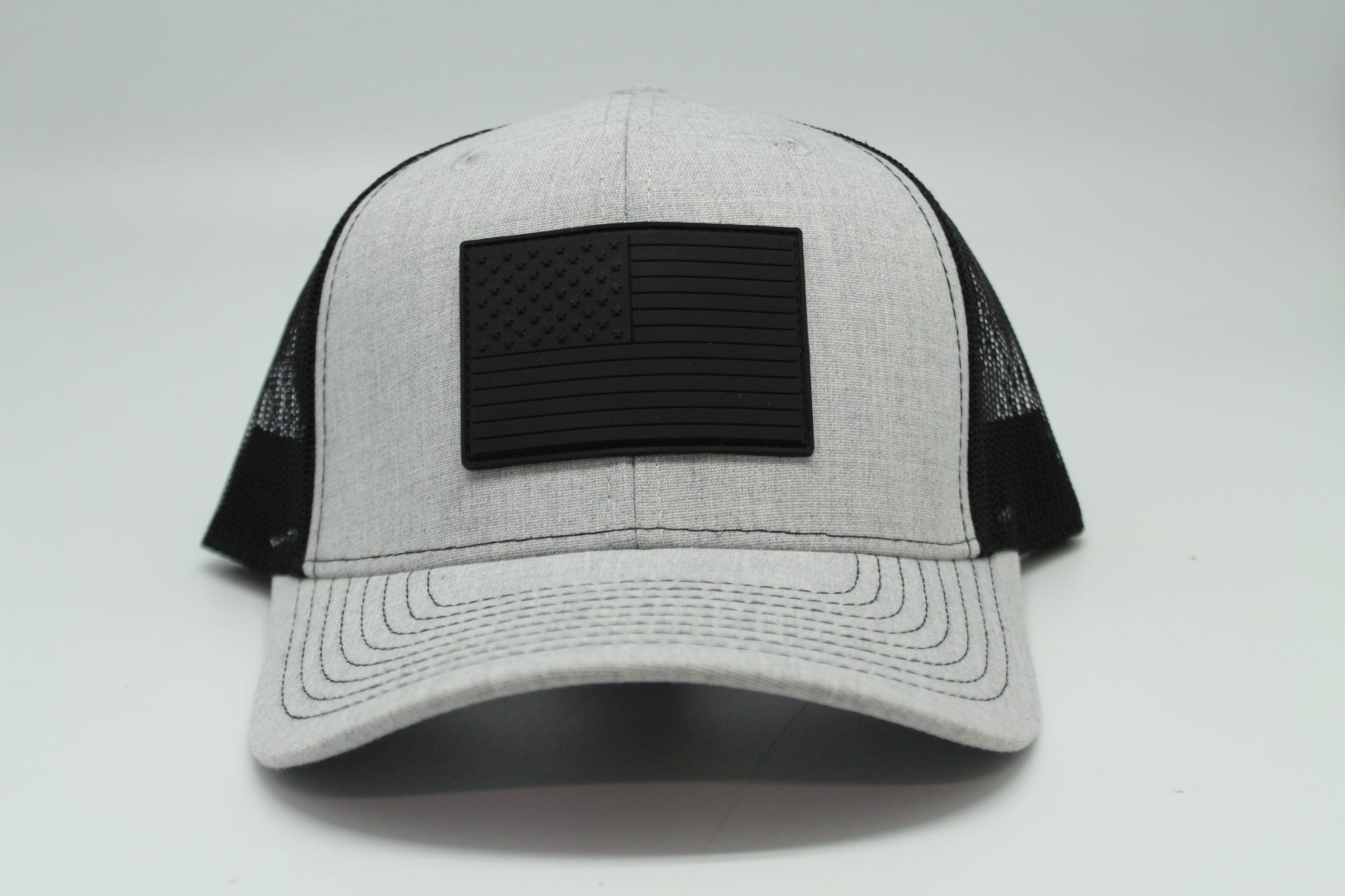 Black American Flag Leather Patch Cap, Patriotic Trucker, Minimal USA Hat