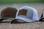 American Flag Leather Patch Cap Heather Gray/ White Mesh