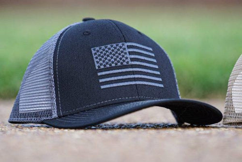 American Flag Embroidered Cap Black/ Charcoal Mesh