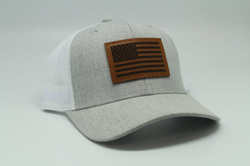 American Flag Leather Patch Cap Heather Gray/ White Mesh