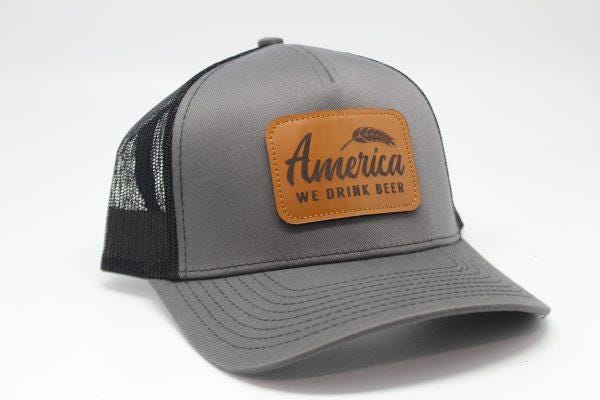We Drink Beer Leather Patch on Charcoal/Black Mesh