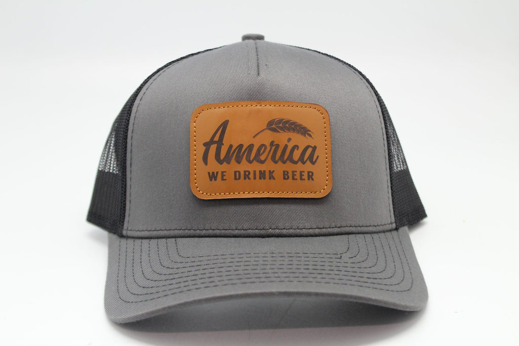 We Drink Beer Leather Patch on Charcoal/Black Mesh
