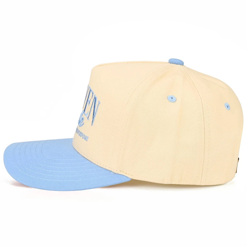 Heaven Made Trucker Hat – Cream & Blue Faith Hat